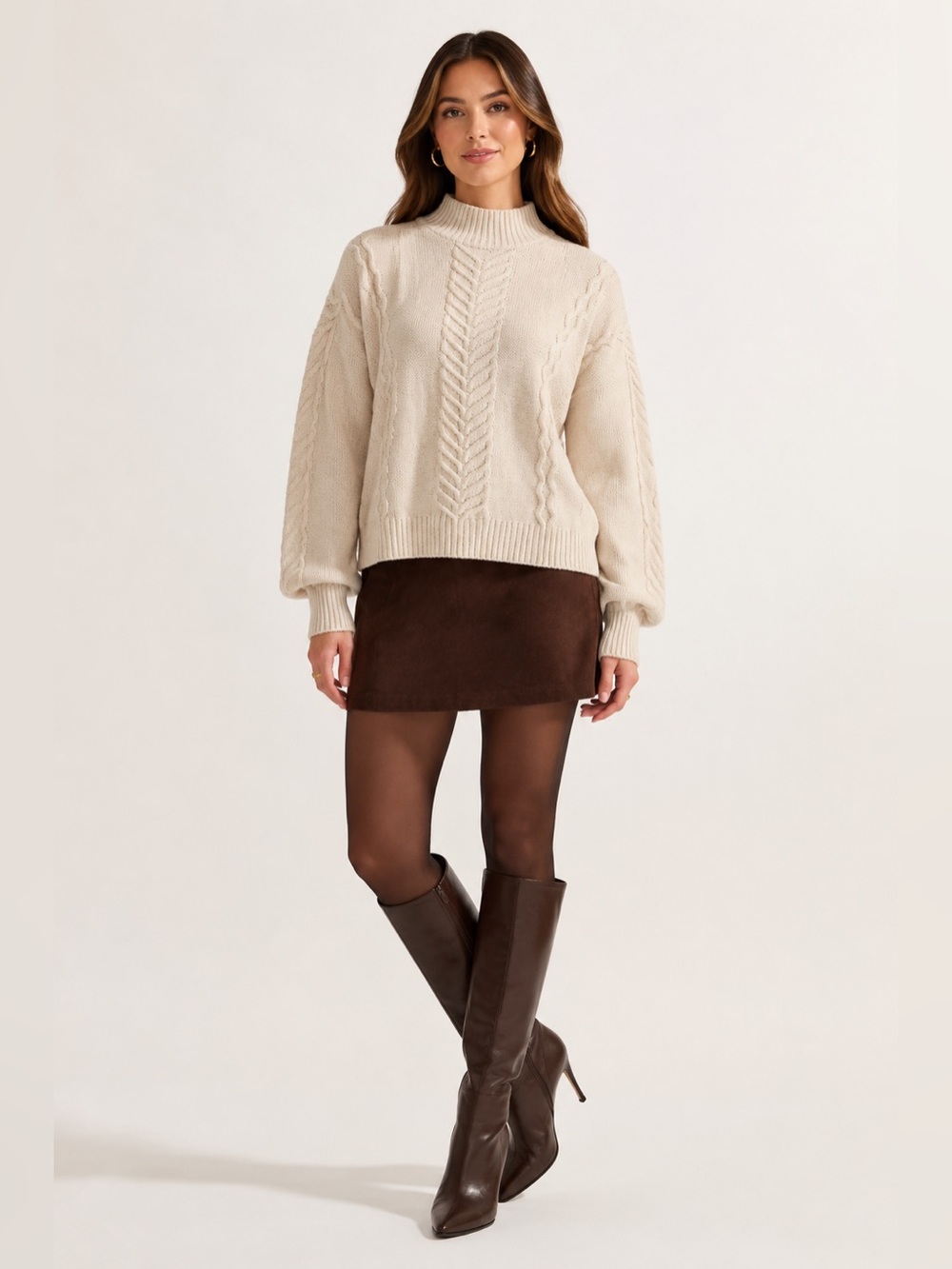 Gap Women’s Mock Neck Cable Knit Sweater with Balloon Sleeves in Cream. Size M